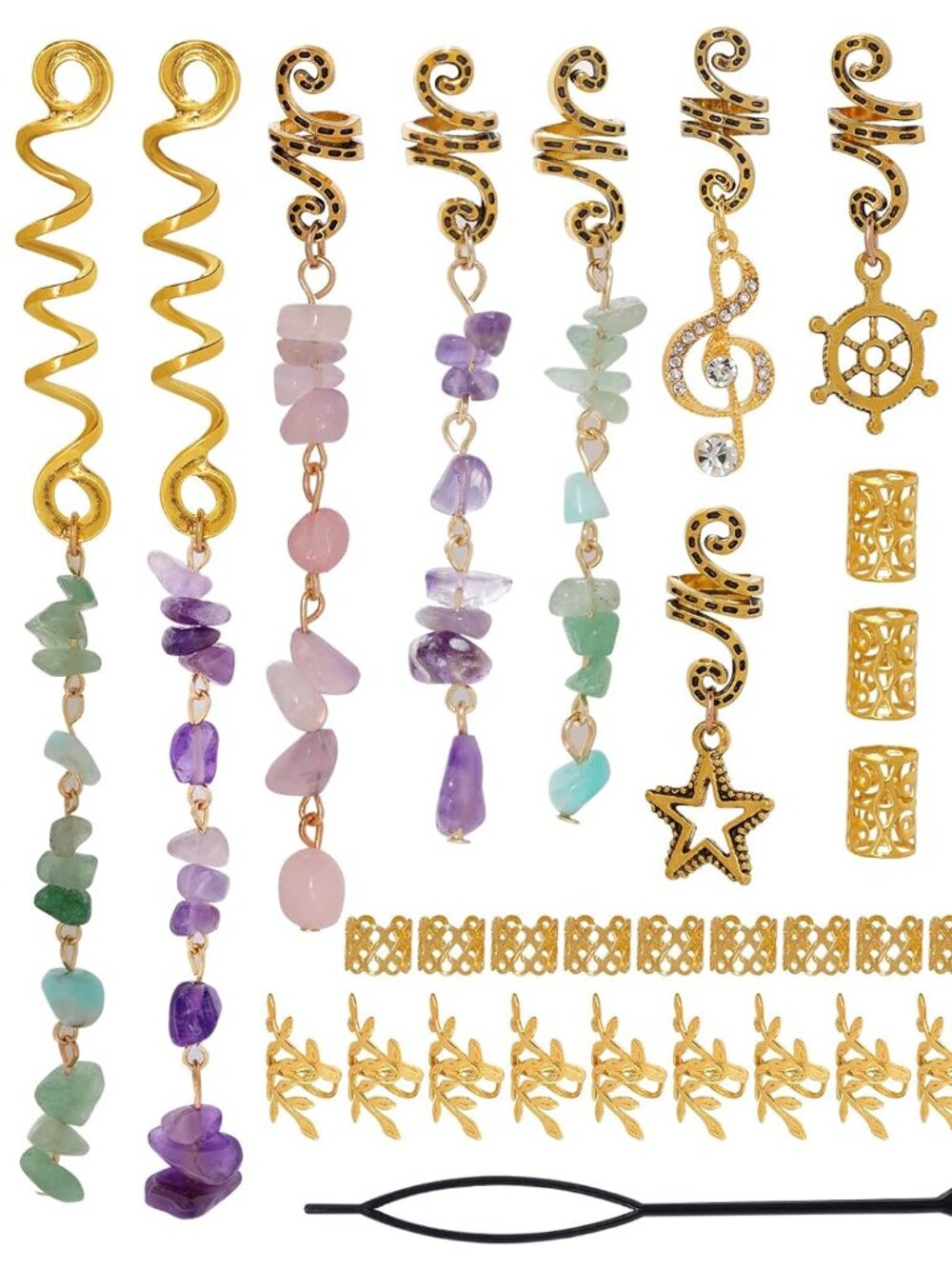 40Pcs Hair Jewelry for Braids, Natural Colored Crystal Stone Hair Braid Accessor